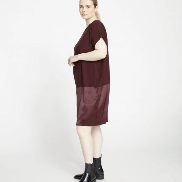 Universal Standard Avenir Double Luxe Satin Short Sleeve Dress Burgundy XL 26/28 - Picture 6 of 10